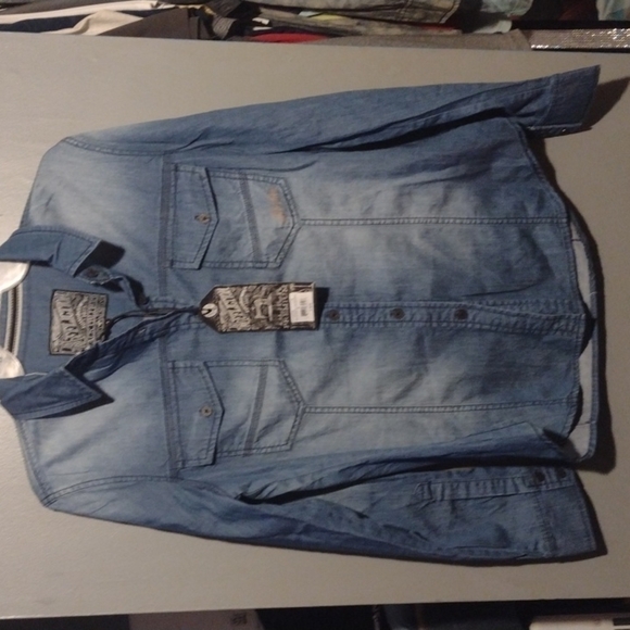 𝅺afflictions long sleeve button up blue size medium - Picture 1 of 13